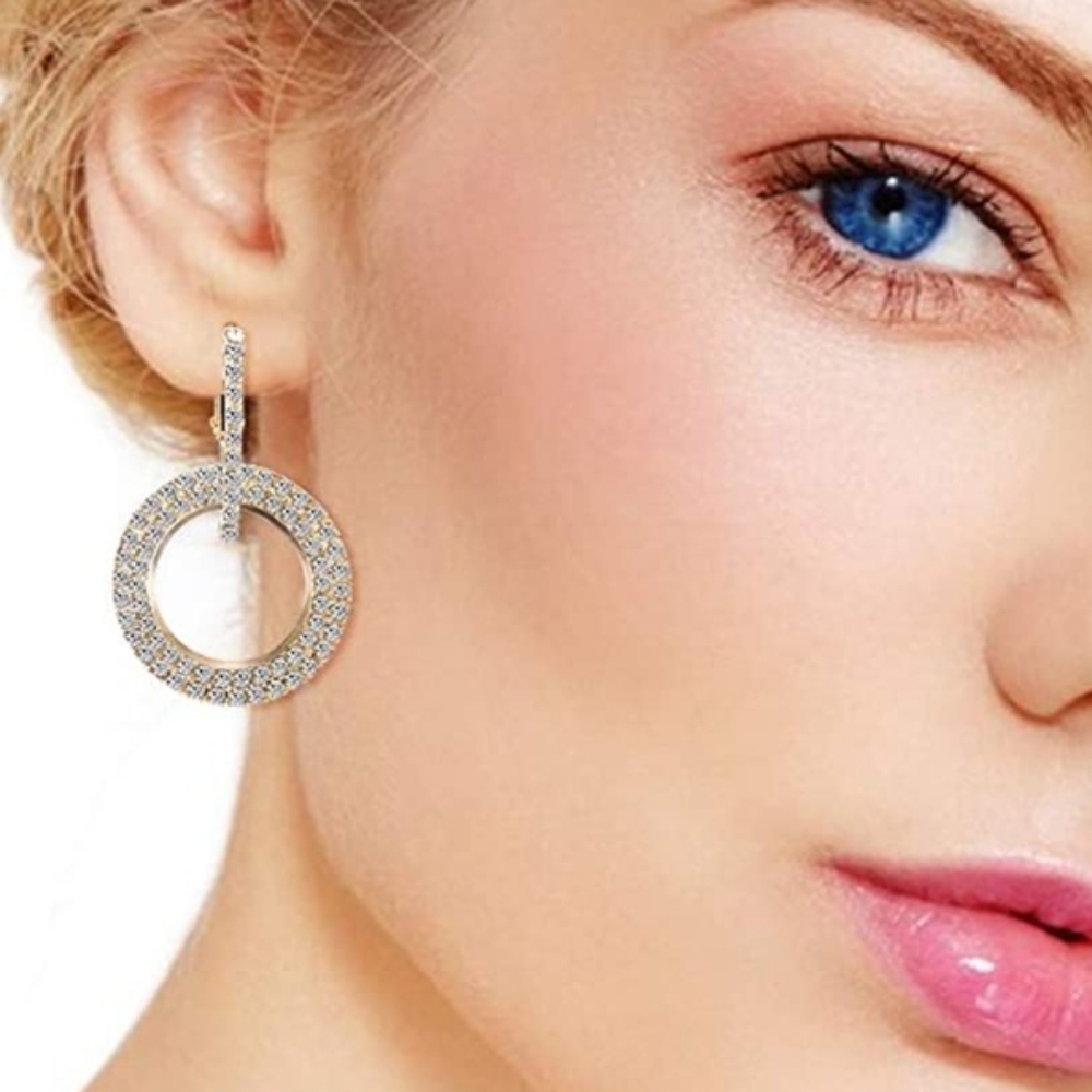 Sparkle Circle CZ Gold Tone Earrings - Picture 3 of 8